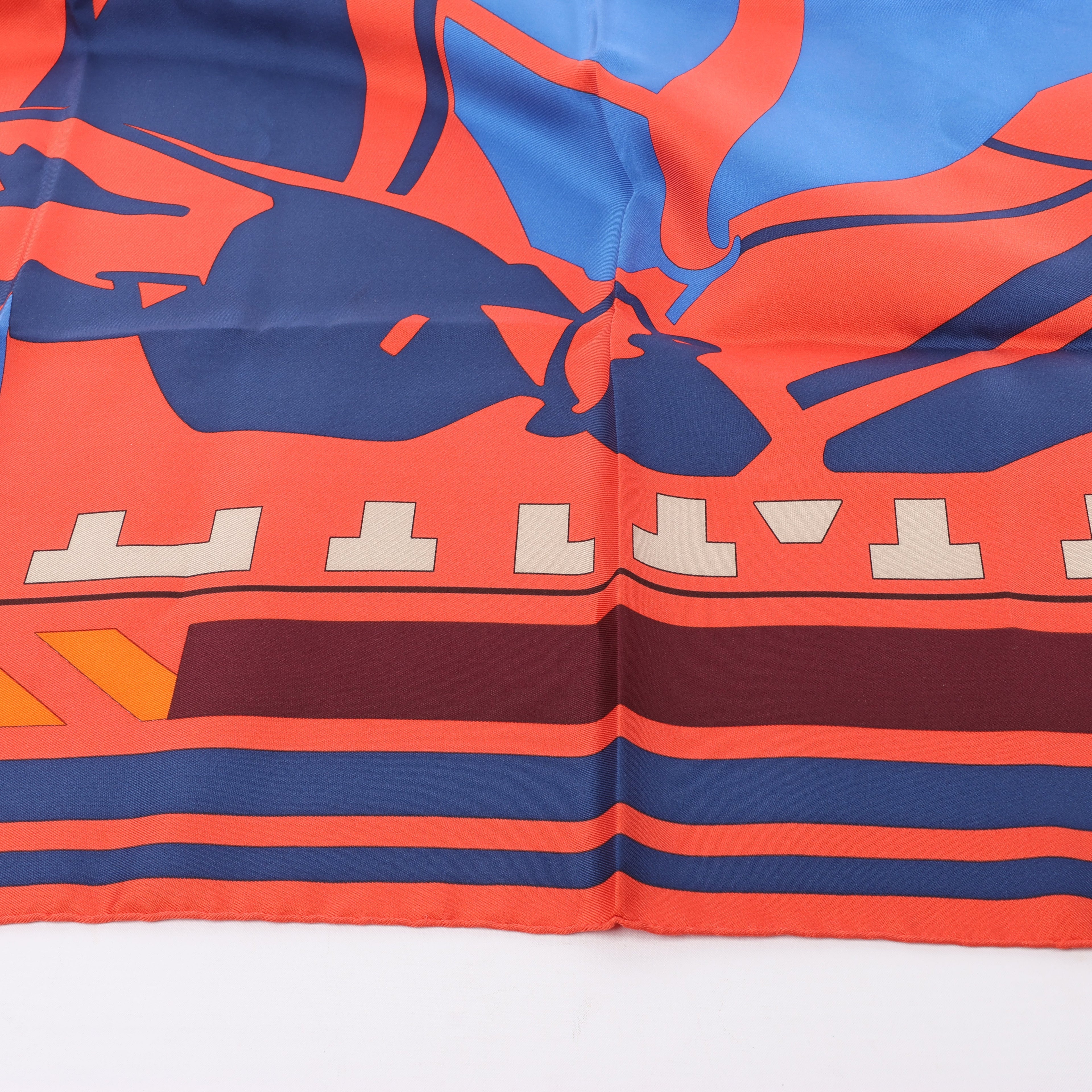 Hermès Carré 90 "Puzzle" 100% Silk Scarf in Orange