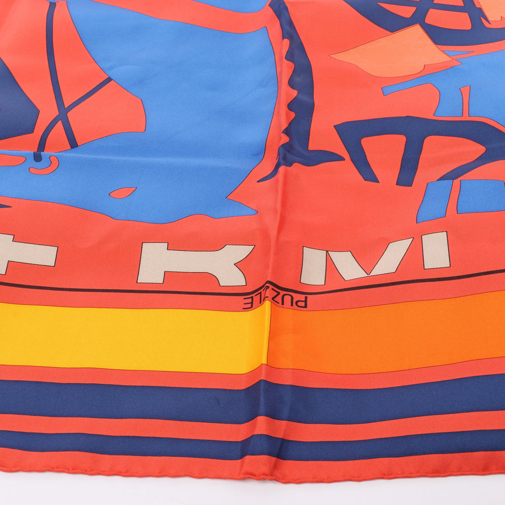 Hermès Carré 90 "Puzzle" 100% Silk Scarf in Orange