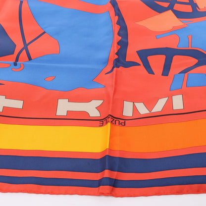Hermès Carré 90 "Puzzle" 100% Silk Scarf in Orange