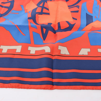Hermès Carré 90 "Puzzle" 100% Silk Scarf in Orange