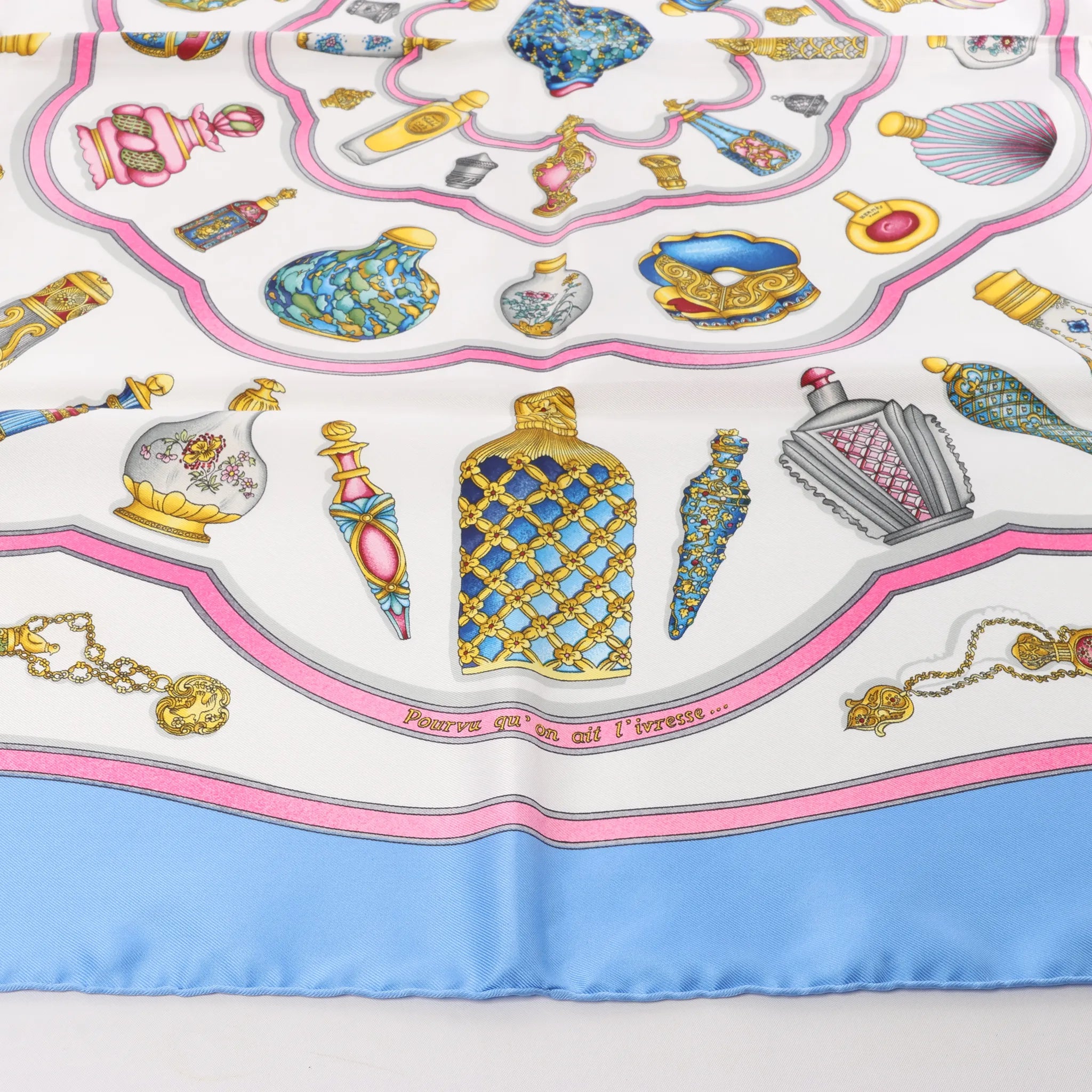 Hermès Carré 90 "Qu'importe le flacon" Silk handkerchief in Blue