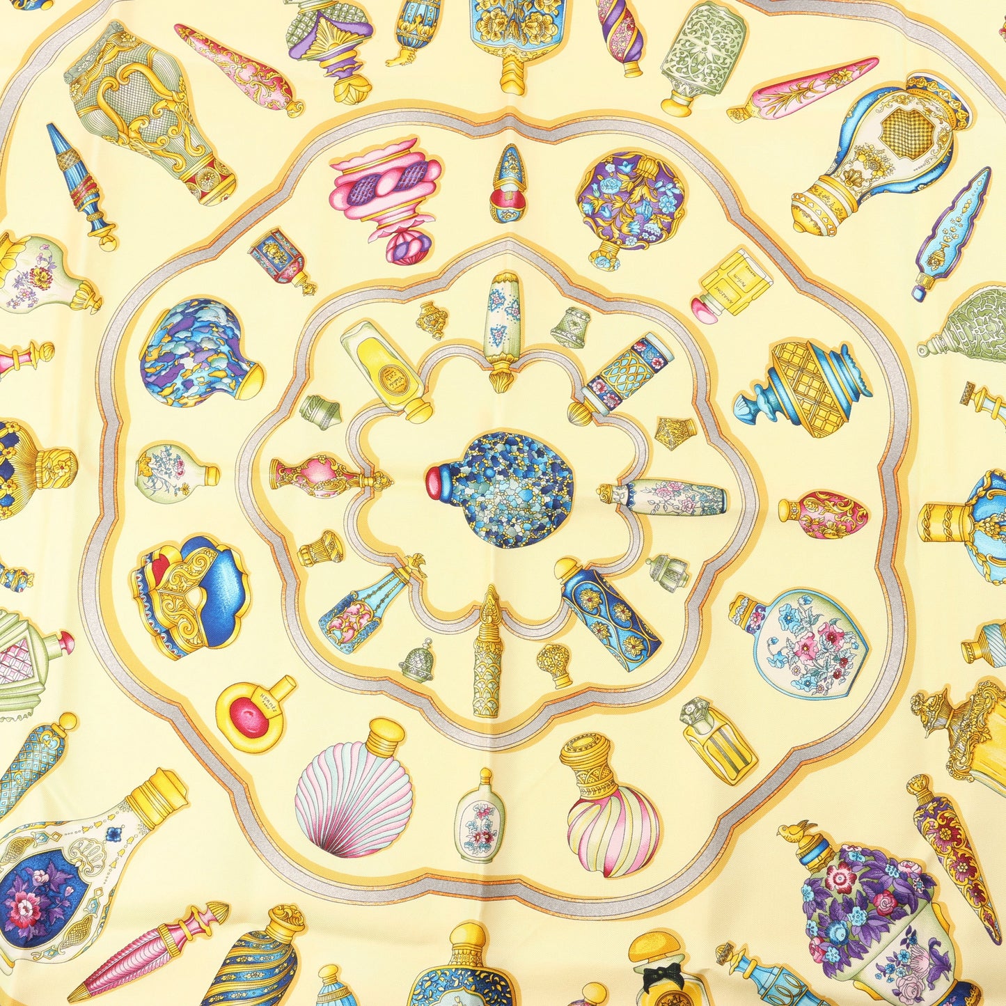 Hermès Carré 90 "Qu'importe le flacon" 100% Silk Scarf in Yellow