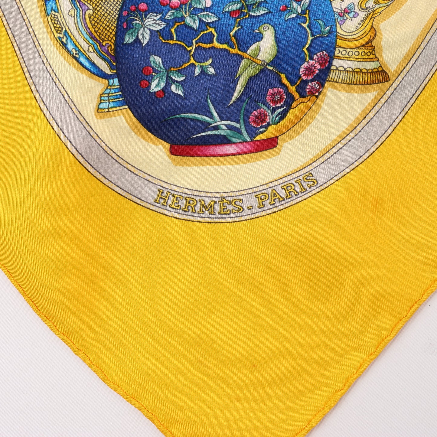 Hermès Carré 90 "Qu'importe le flacon" 100% Silk Scarf in Yellow