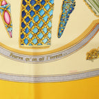 Hermès Carré 90 "Qu'importe le flacon" 100% Silk Scarf in Yellow