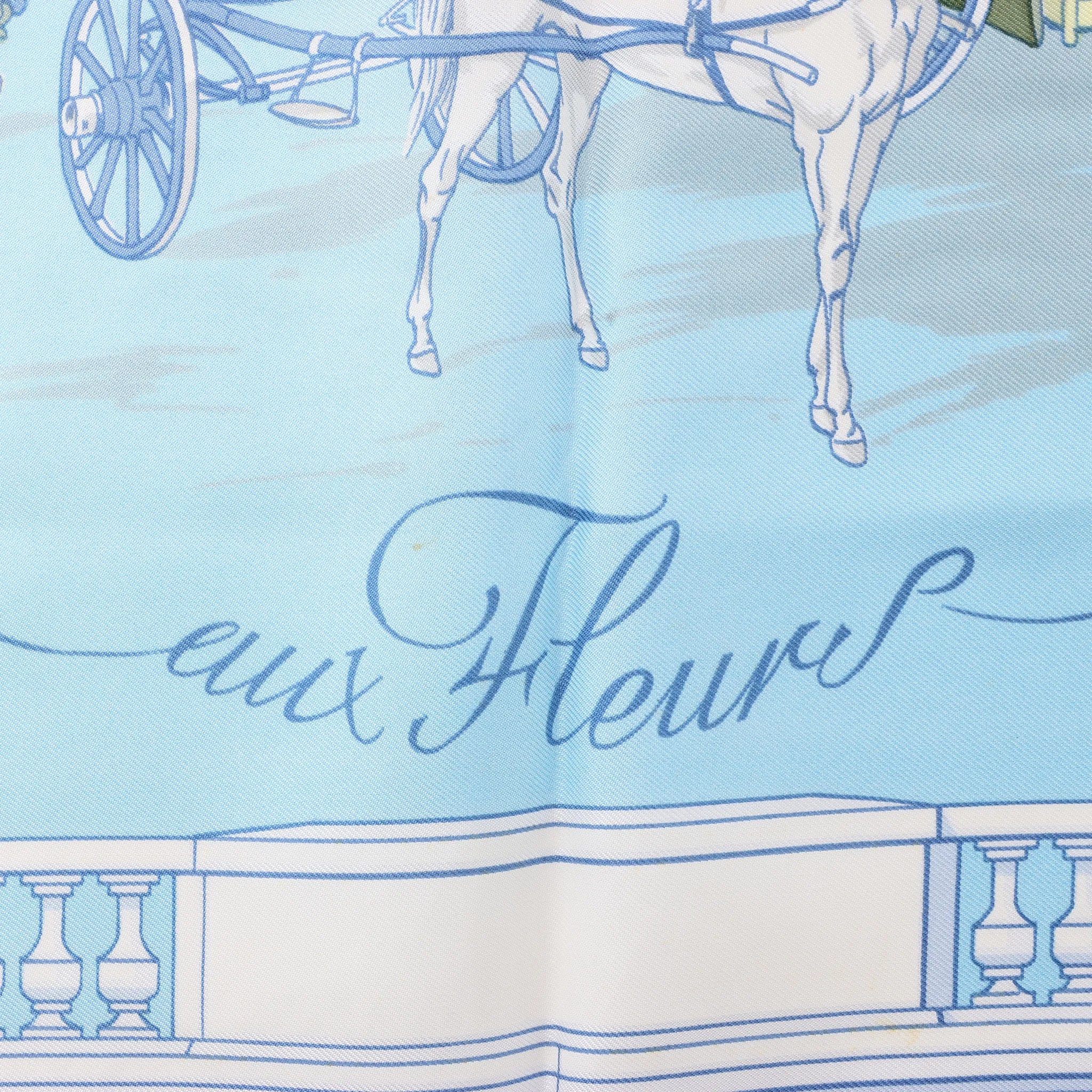 Hermès Carré 90 "Quai aux Fleurs" Silk handkerchief in Light Blue