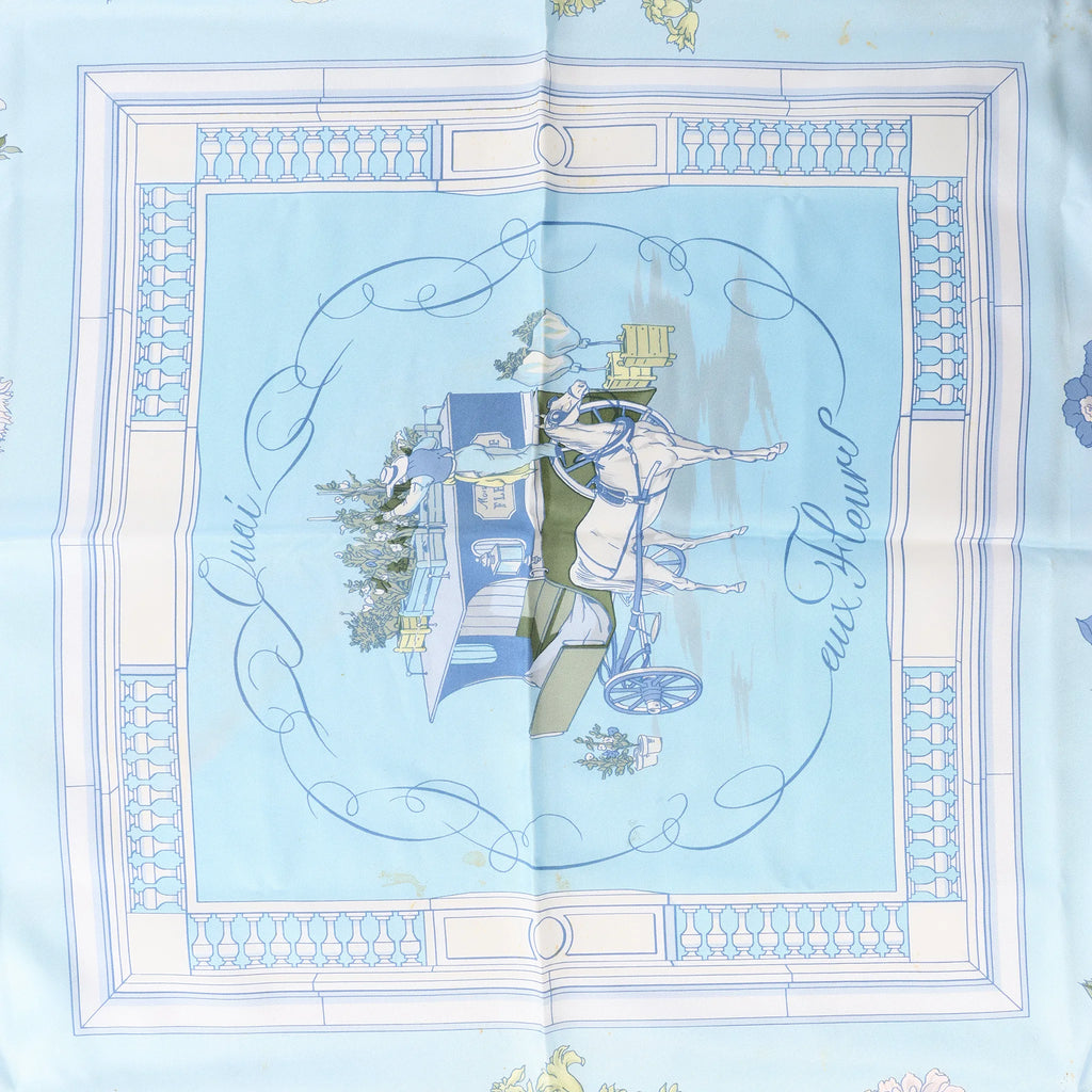Hermès Carré 90 "Quai aux Fleurs" Silk handkerchief in Light Blue
