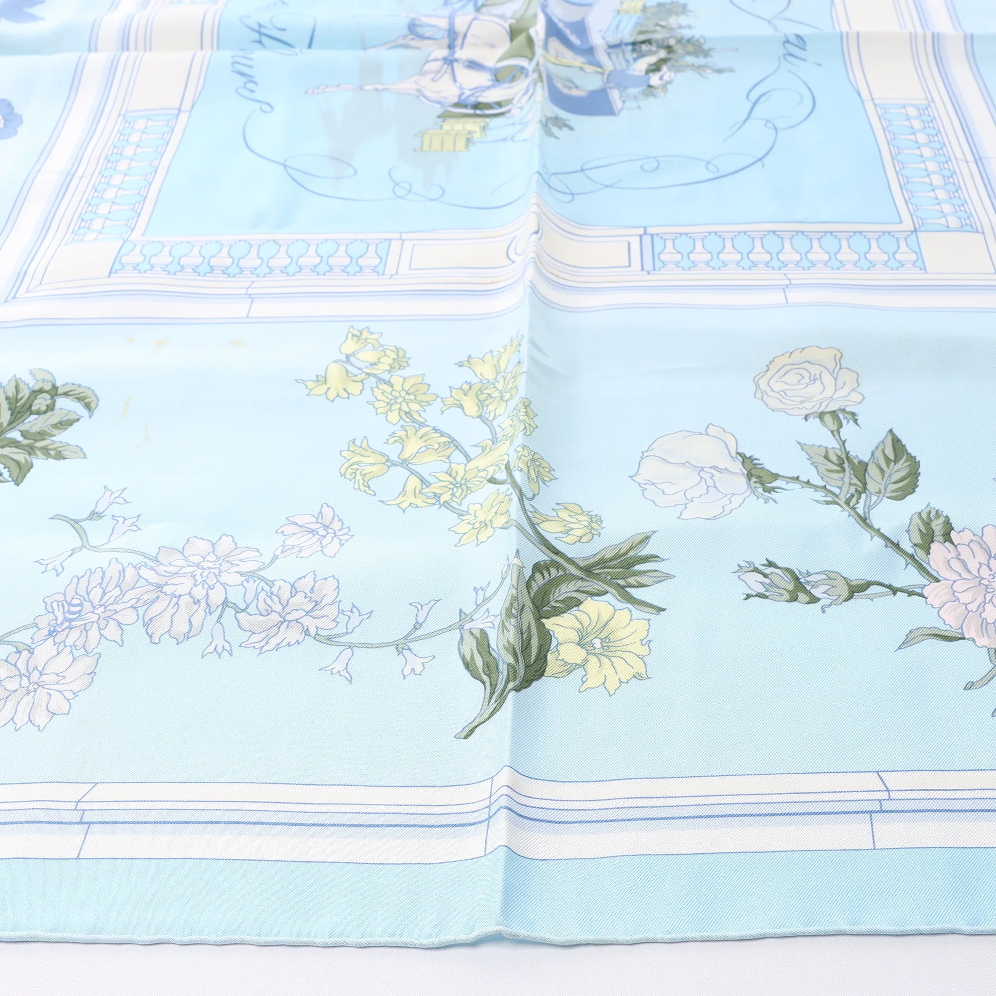Hermès Carré 90 "Quai aux Fleurs" Silk handkerchief in Light Blue