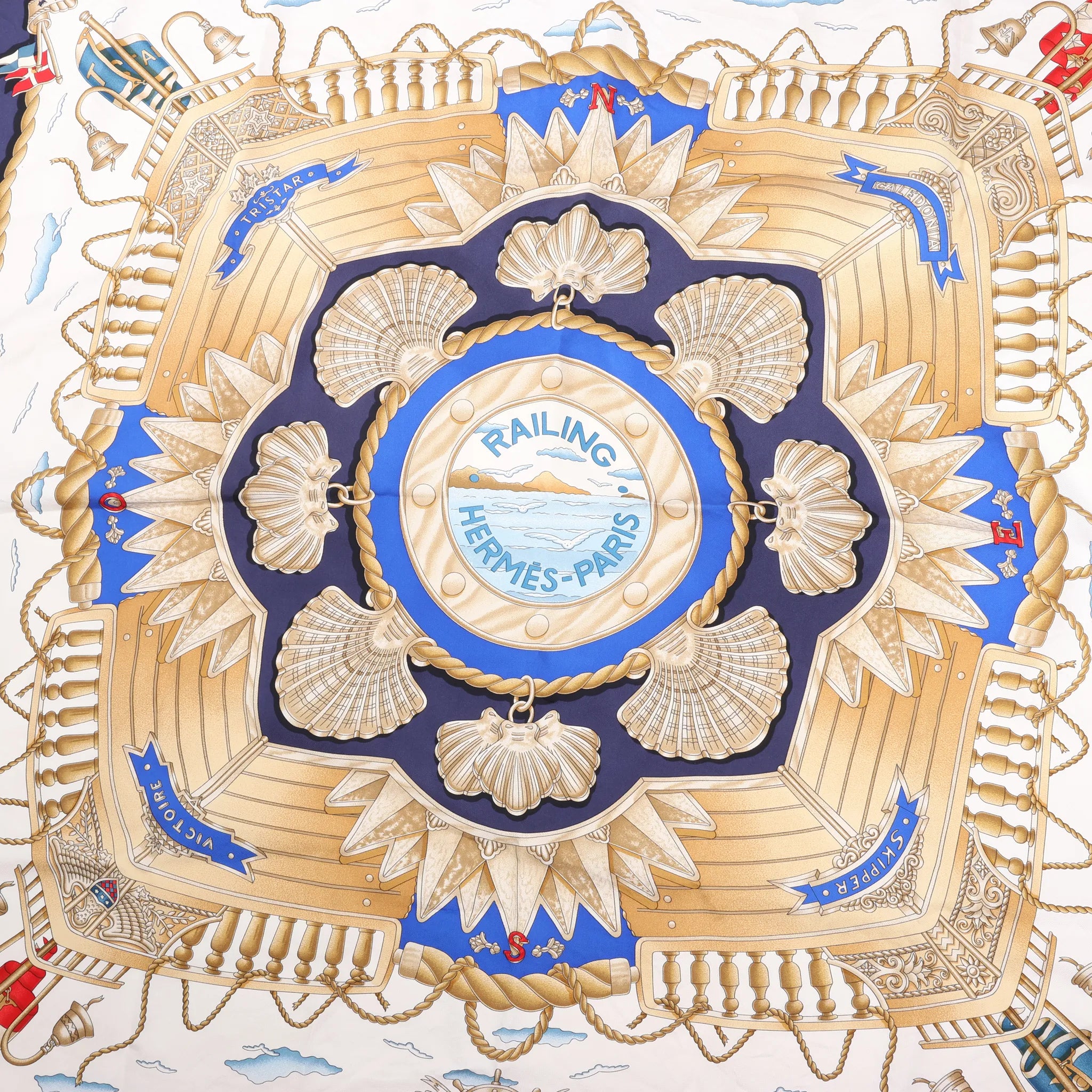 Hermès Carré 90 "RAILING" Silk handkerchief in Navy Blue