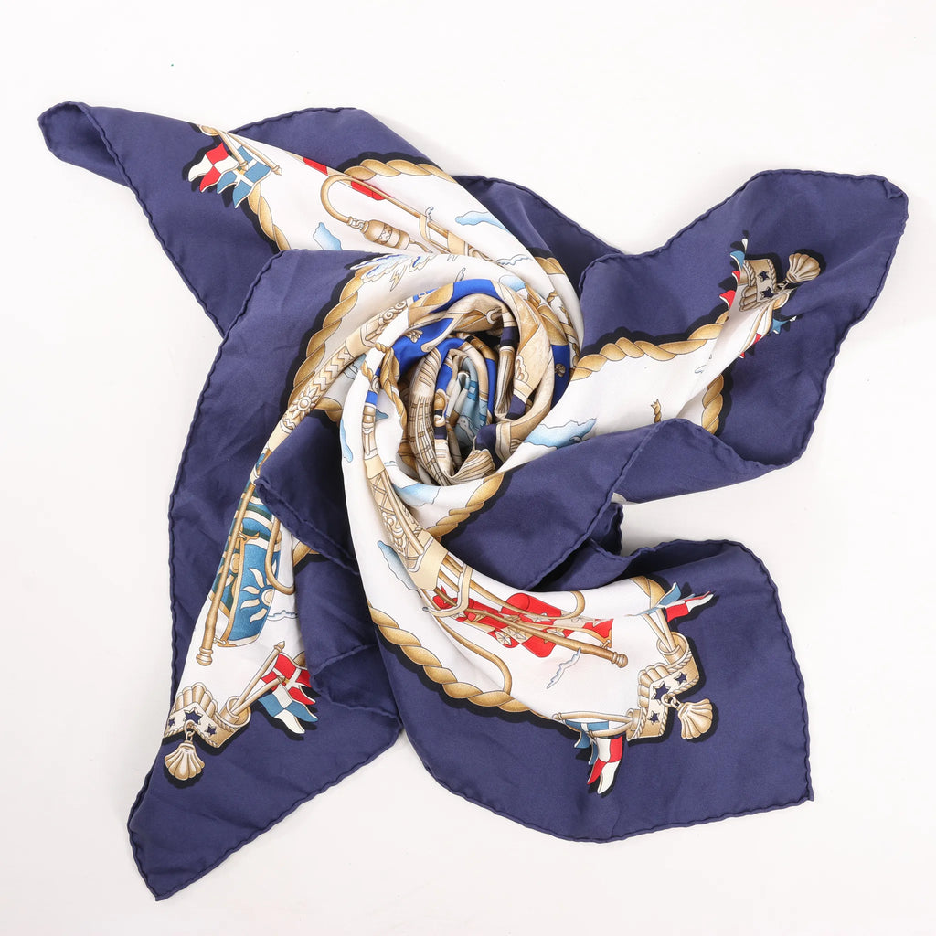 Hermès Carré 90 "RAILING" Silk handkerchief in Navy Blue