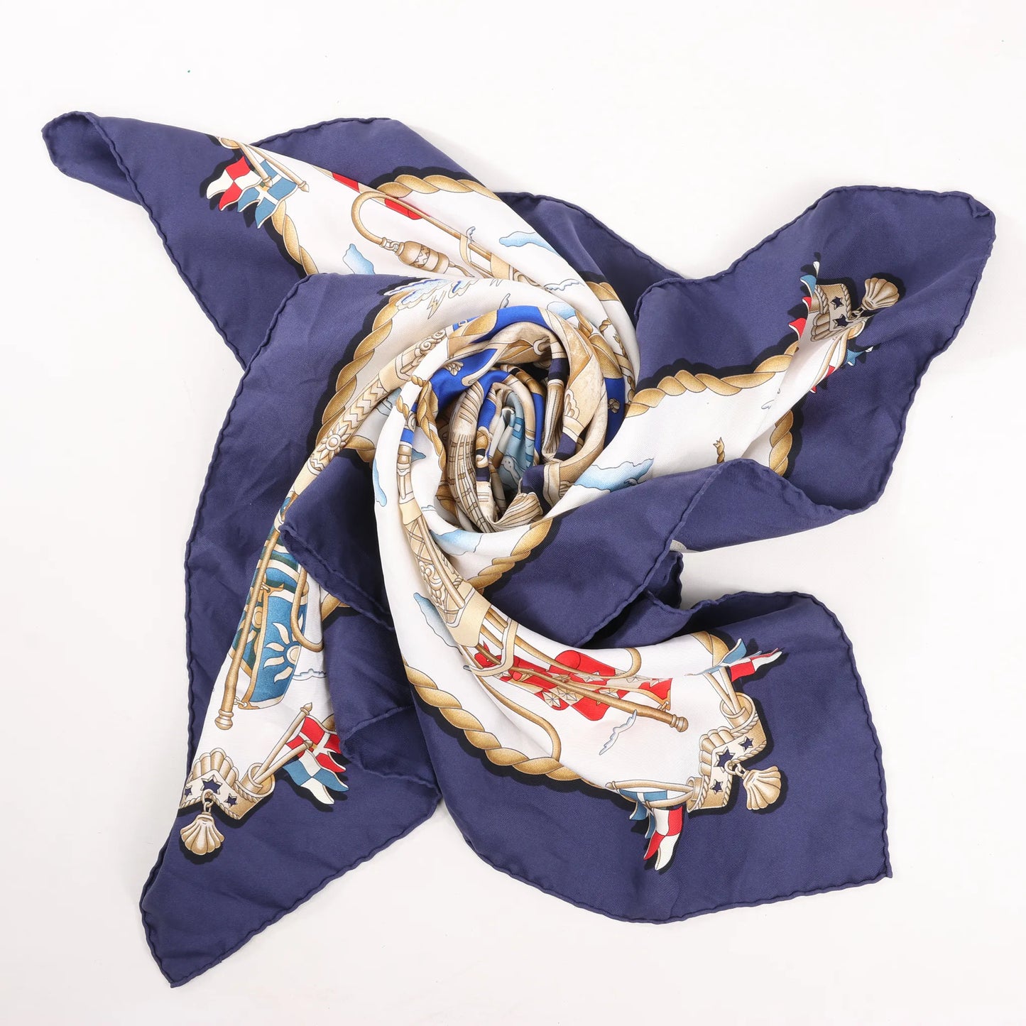 Hermès Carré 90 "RAILING" Silk handkerchief in Navy Blue