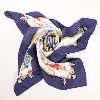 Hermès Carré 90 "RAILING" Silk handkerchief in Navy Blue