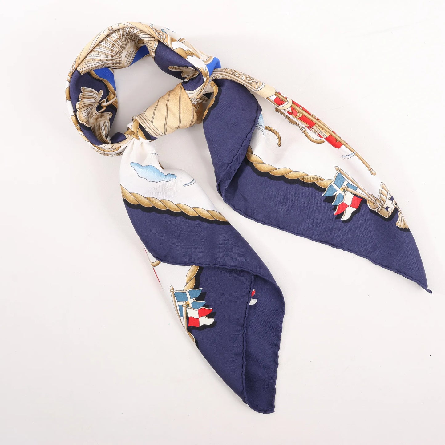 Hermès Carré 90 "RAILING" Silk handkerchief in Navy Blue