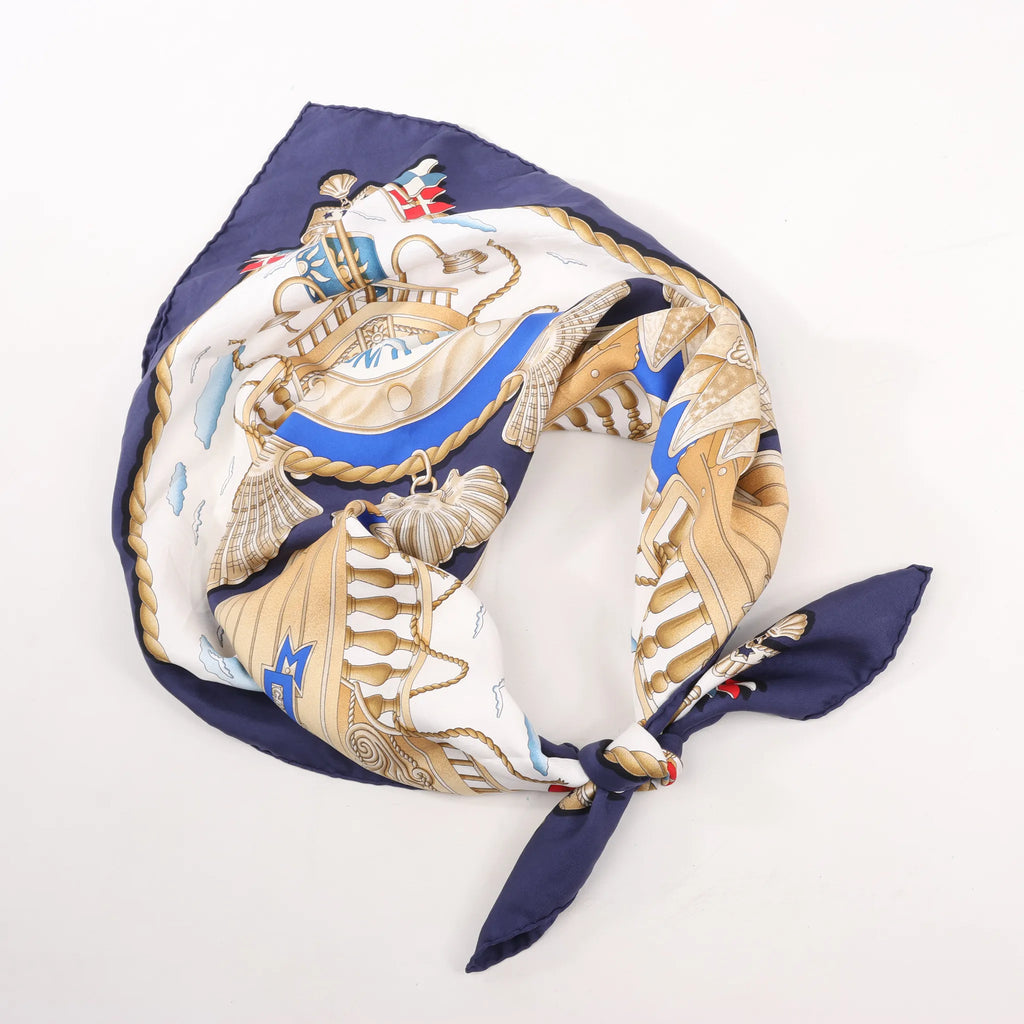 Hermès Carré 90 "RAILING" Silk handkerchief in Navy Blue