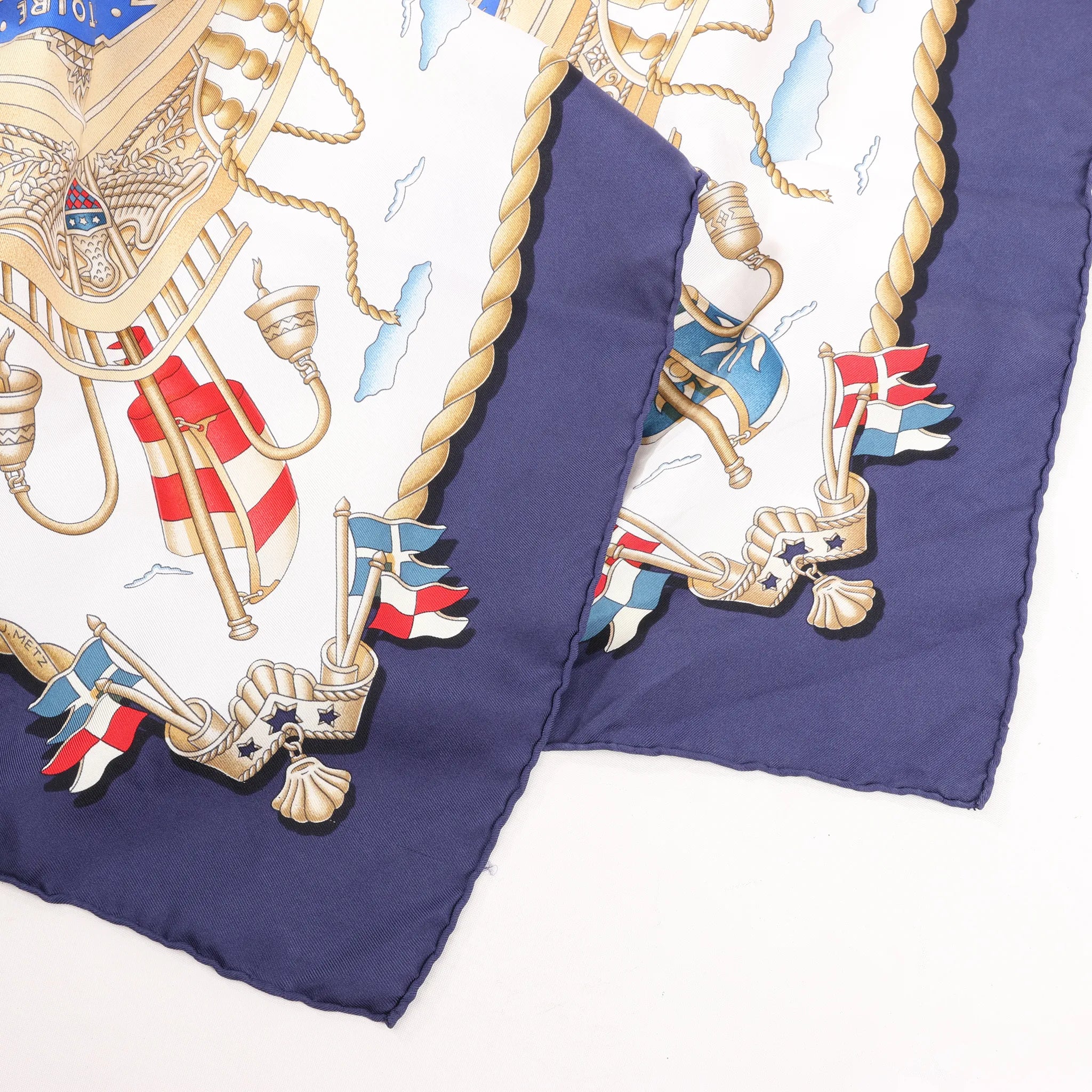 Hermès Carré 90 "RAILING" Silk handkerchief in Navy Blue