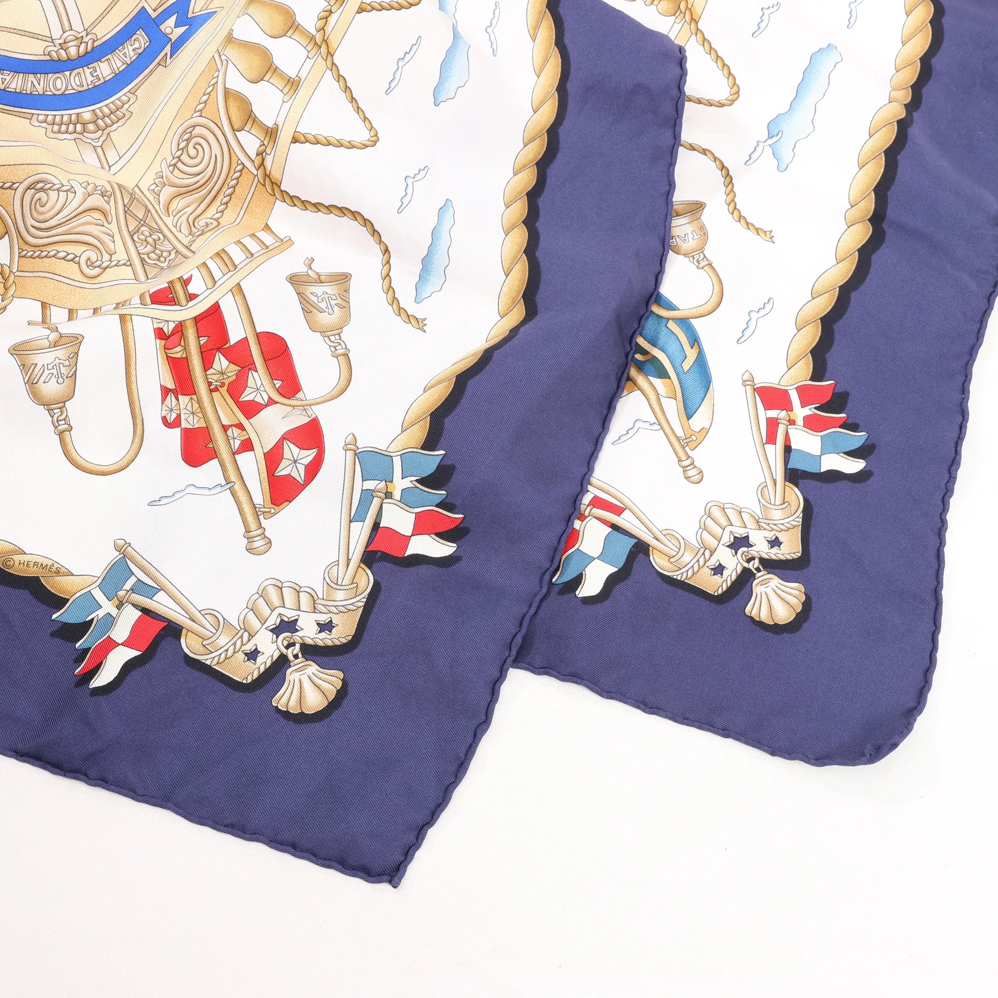 Hermès Carré 90 "RAILING" Silk handkerchief in Navy Blue