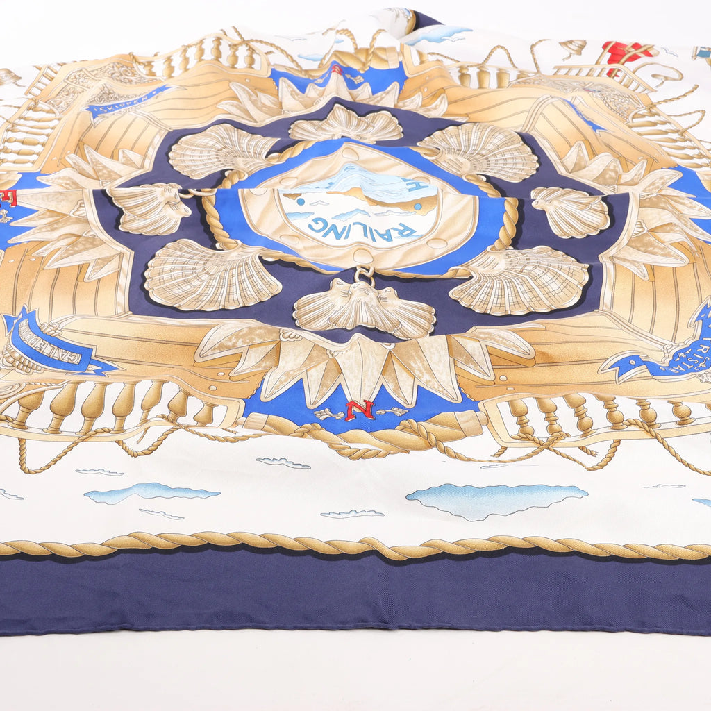 Hermès Carré 90 "RAILING" Silk handkerchief in Navy Blue