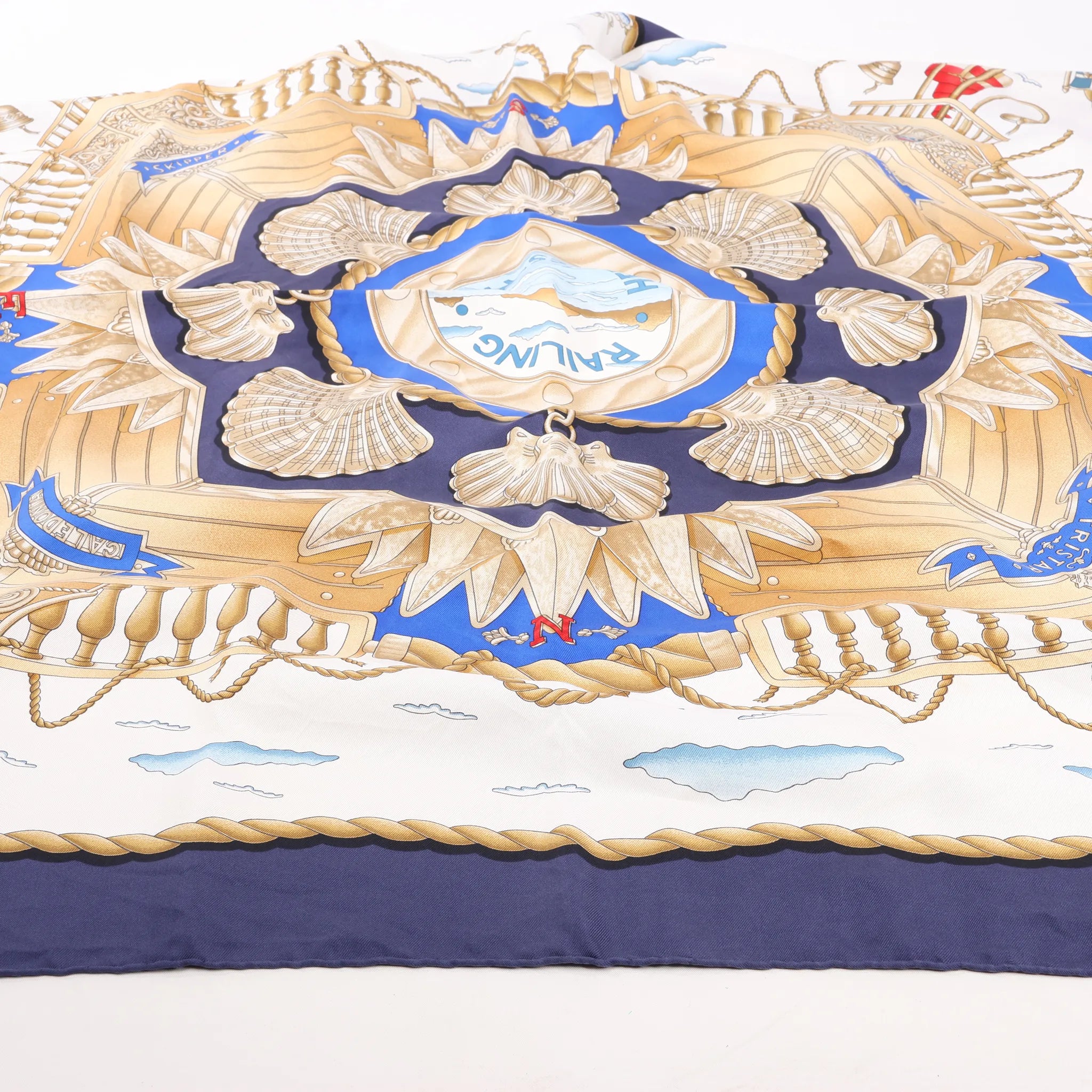 Hermès Carré 90 "RAILING" Silk handkerchief in Navy Blue