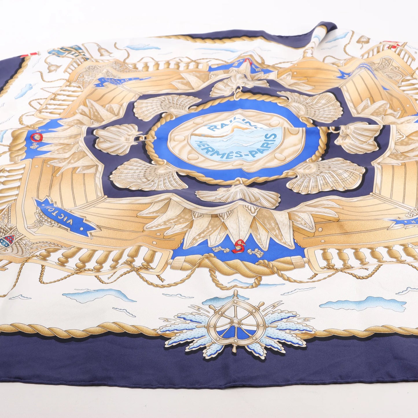 Hermès Carré 90 "RAILING" Silk handkerchief in Navy Blue