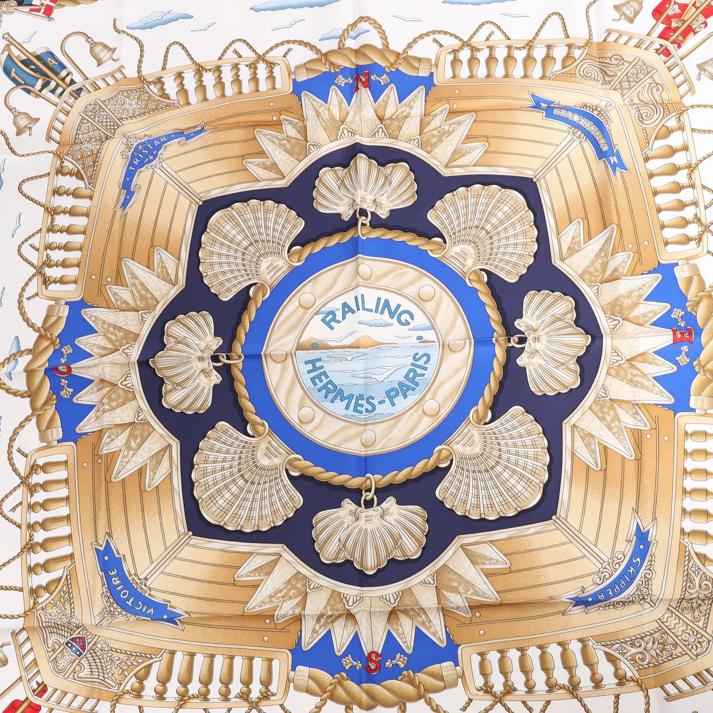 Hermès Carré 90 "RAILING" Silk handkerchief in Navy Blue