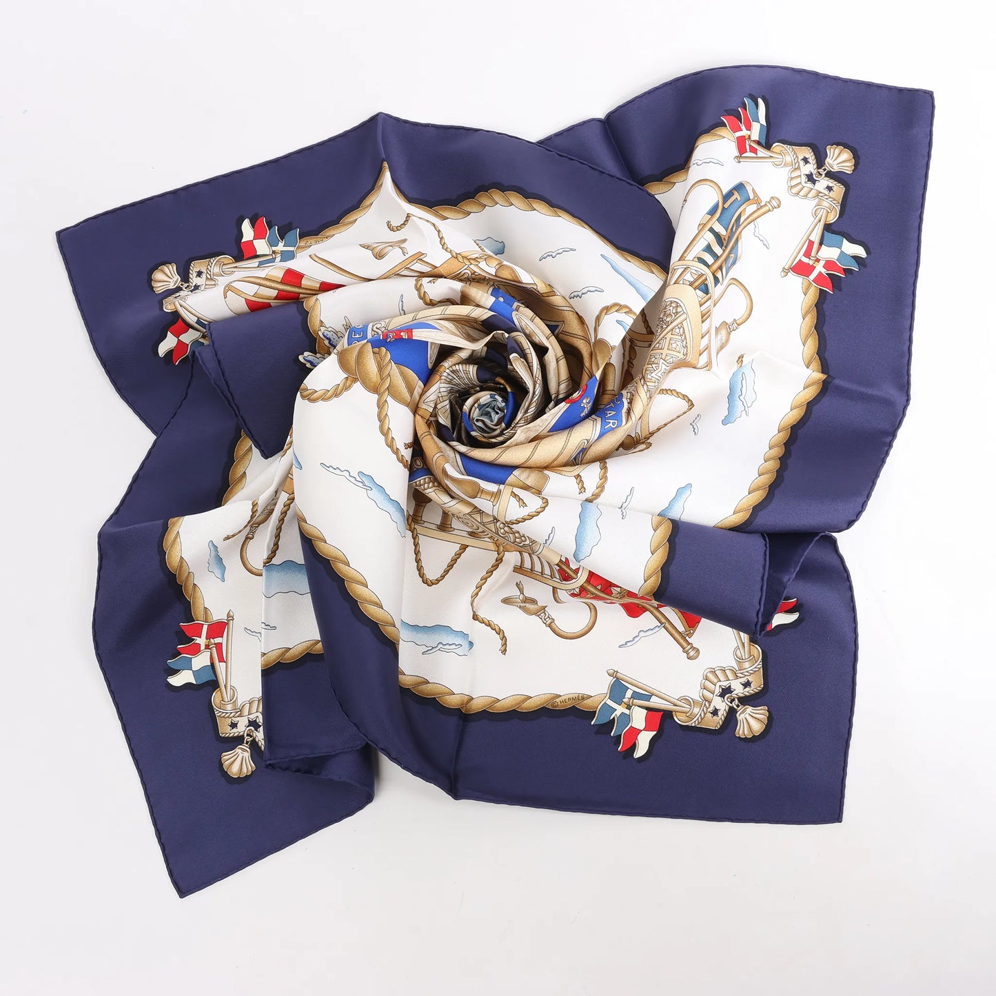 Hermès Carré 90 "RAILING" Silk handkerchief in Navy Blue