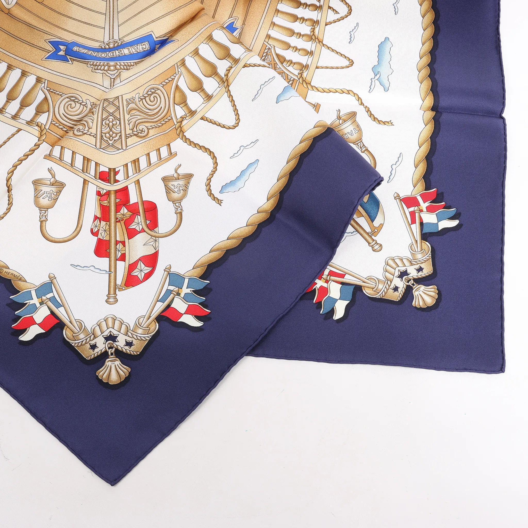 Hermès Carré 90 "RAILING" Silk handkerchief in Navy Blue