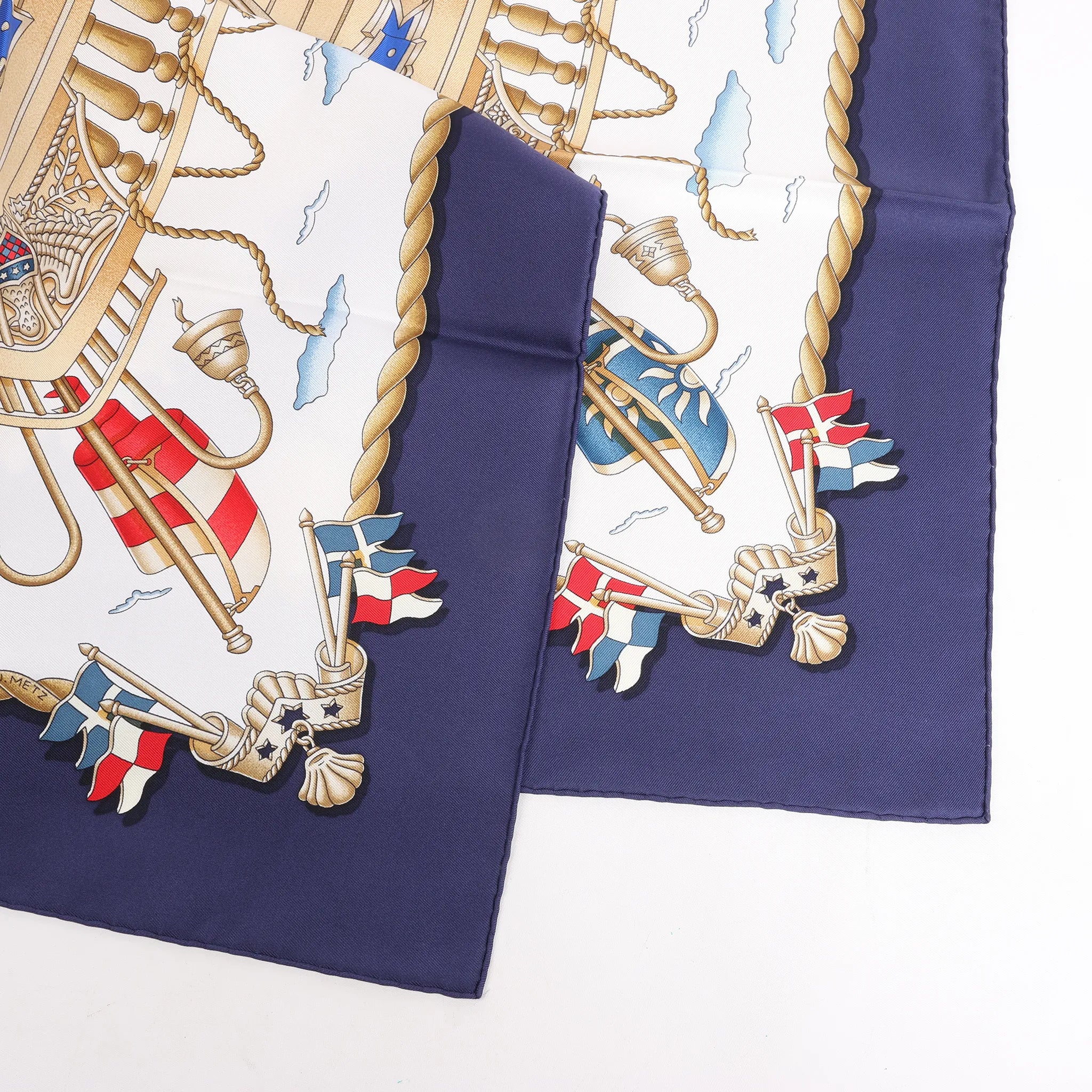 Hermès Carré 90 "RAILING" Silk handkerchief in Navy Blue
