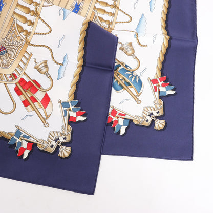 Hermès Carré 90 "RAILING" Silk handkerchief in Navy Blue