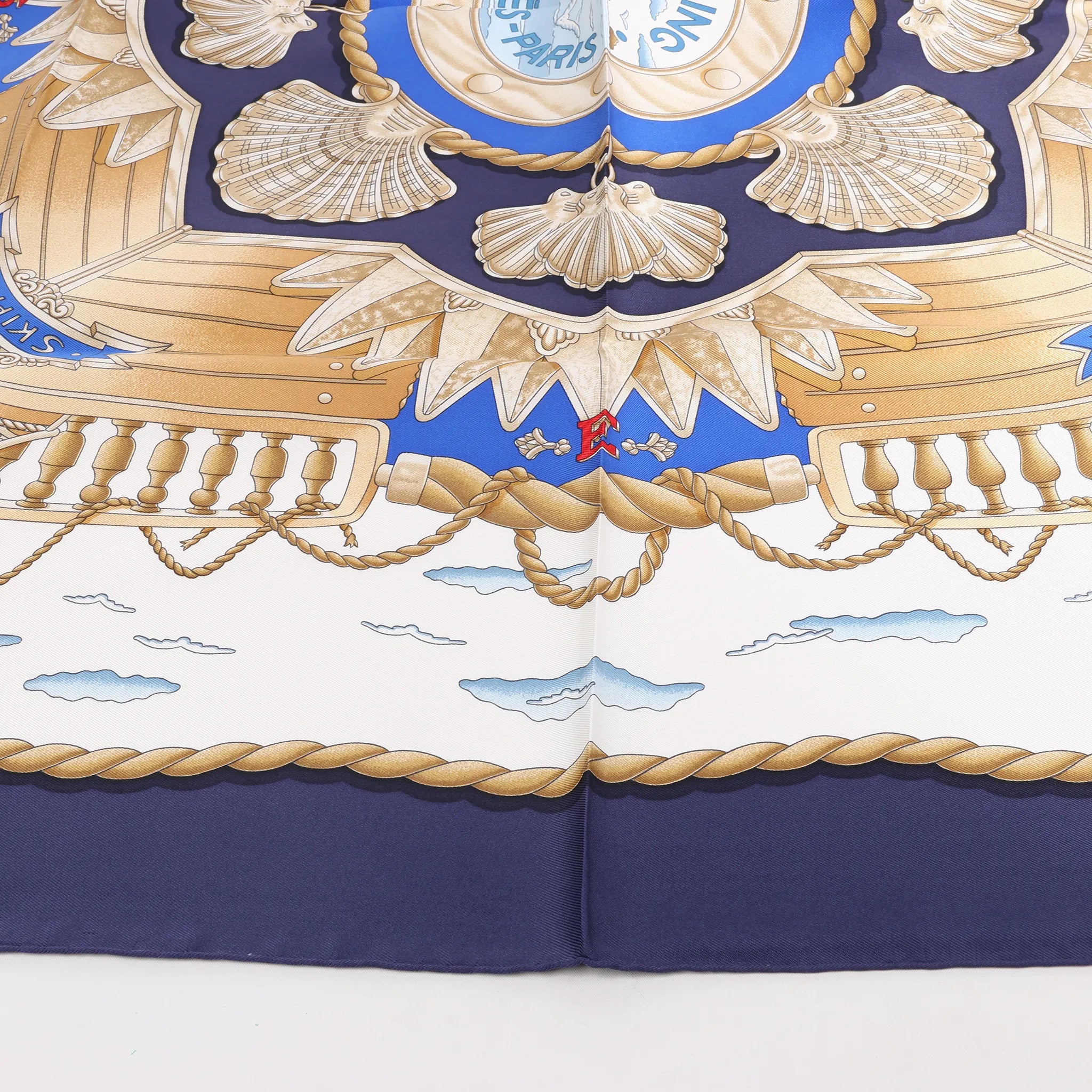 Hermès Carré 90 "RAILING" Silk handkerchief in Navy Blue