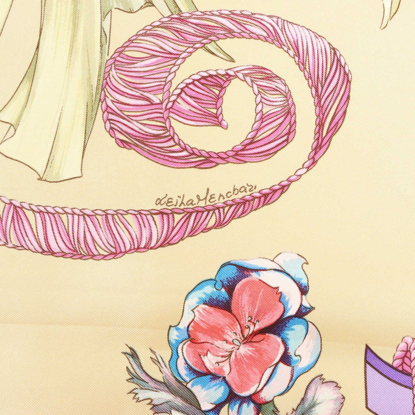 Mouchoir en soie Hermès Carré 90 « REGINA » beige