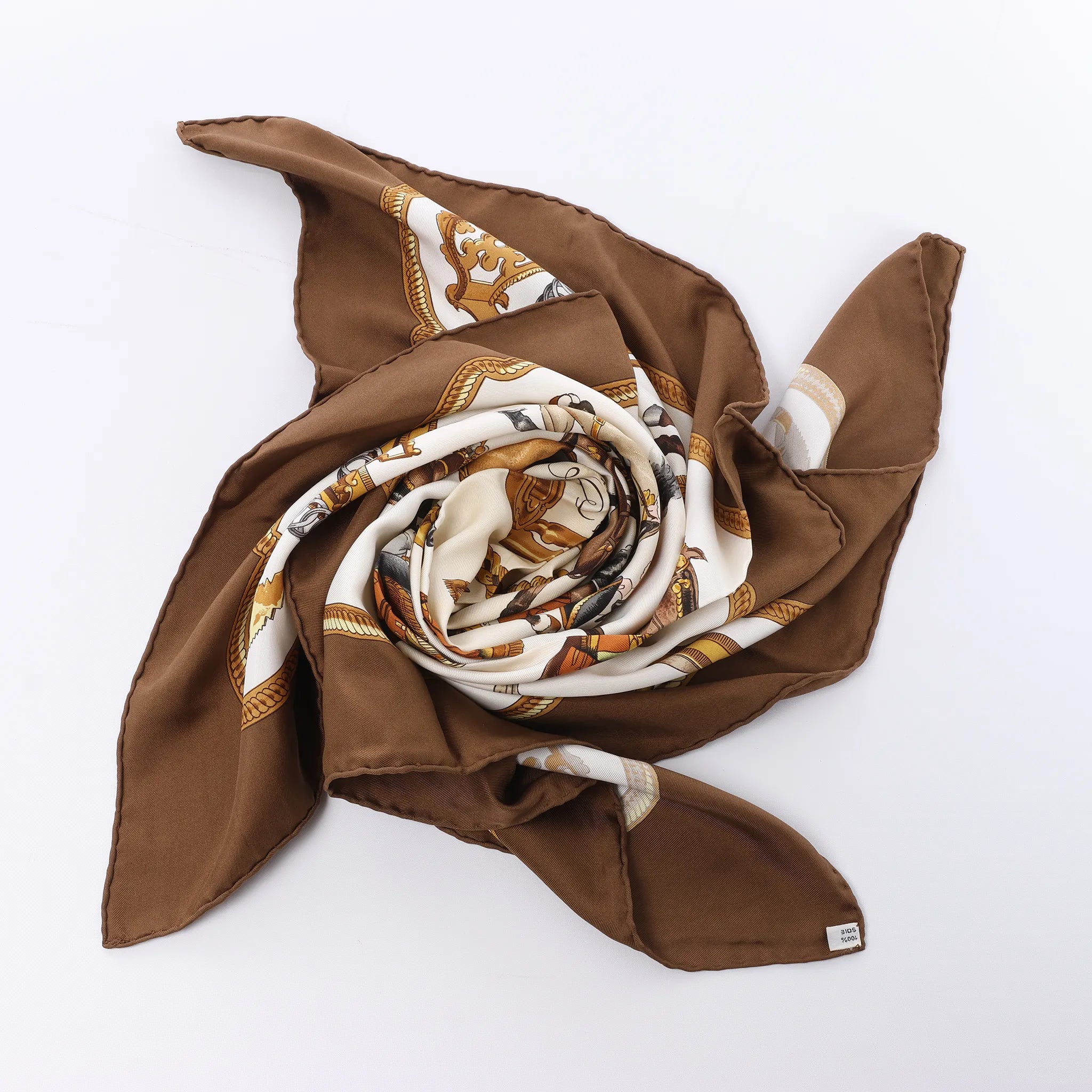 Hermès Carré 90 "REPRISE" Silk handkerchief in Brown