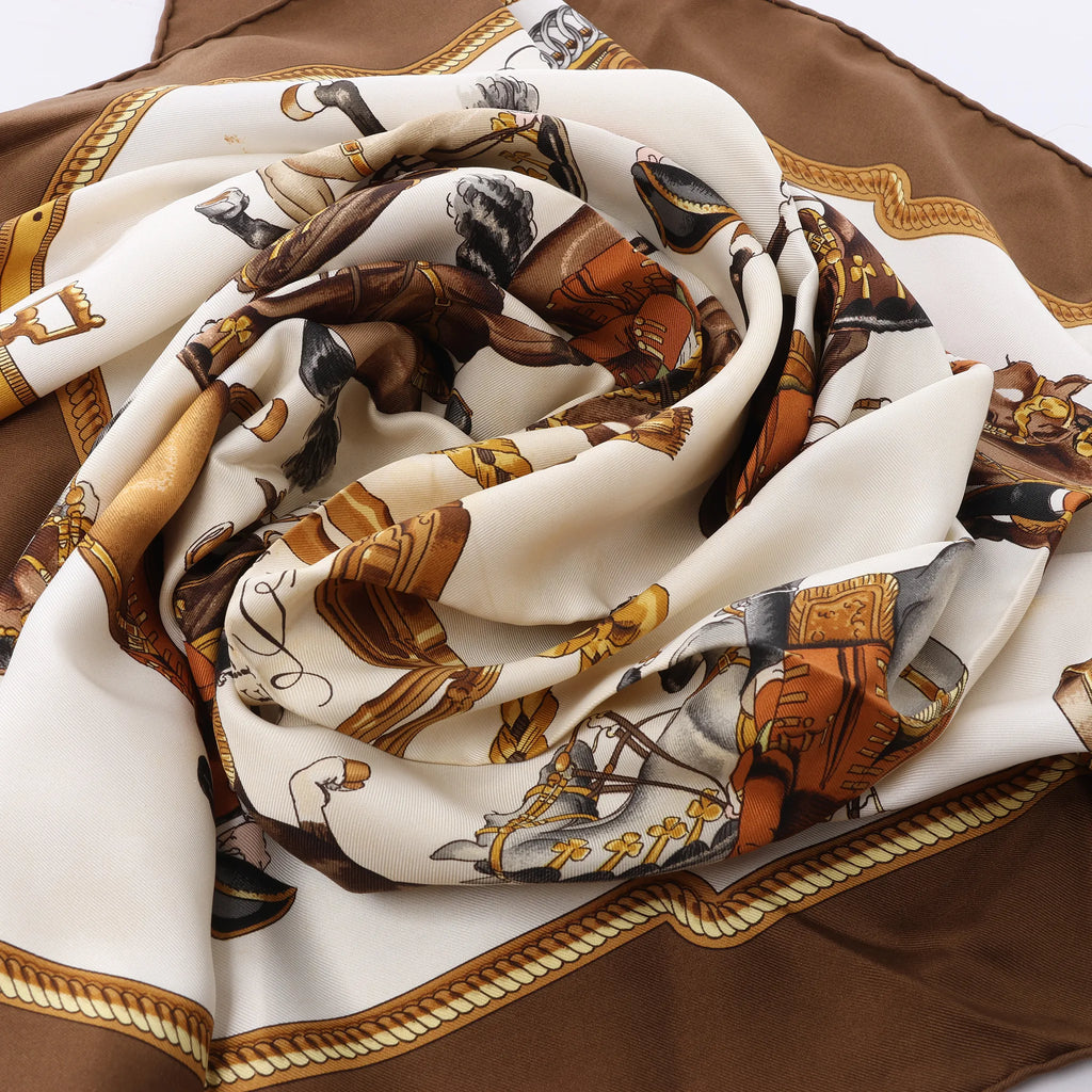 Hermès Carré 90 "REPRISE" Silk handkerchief in Brown