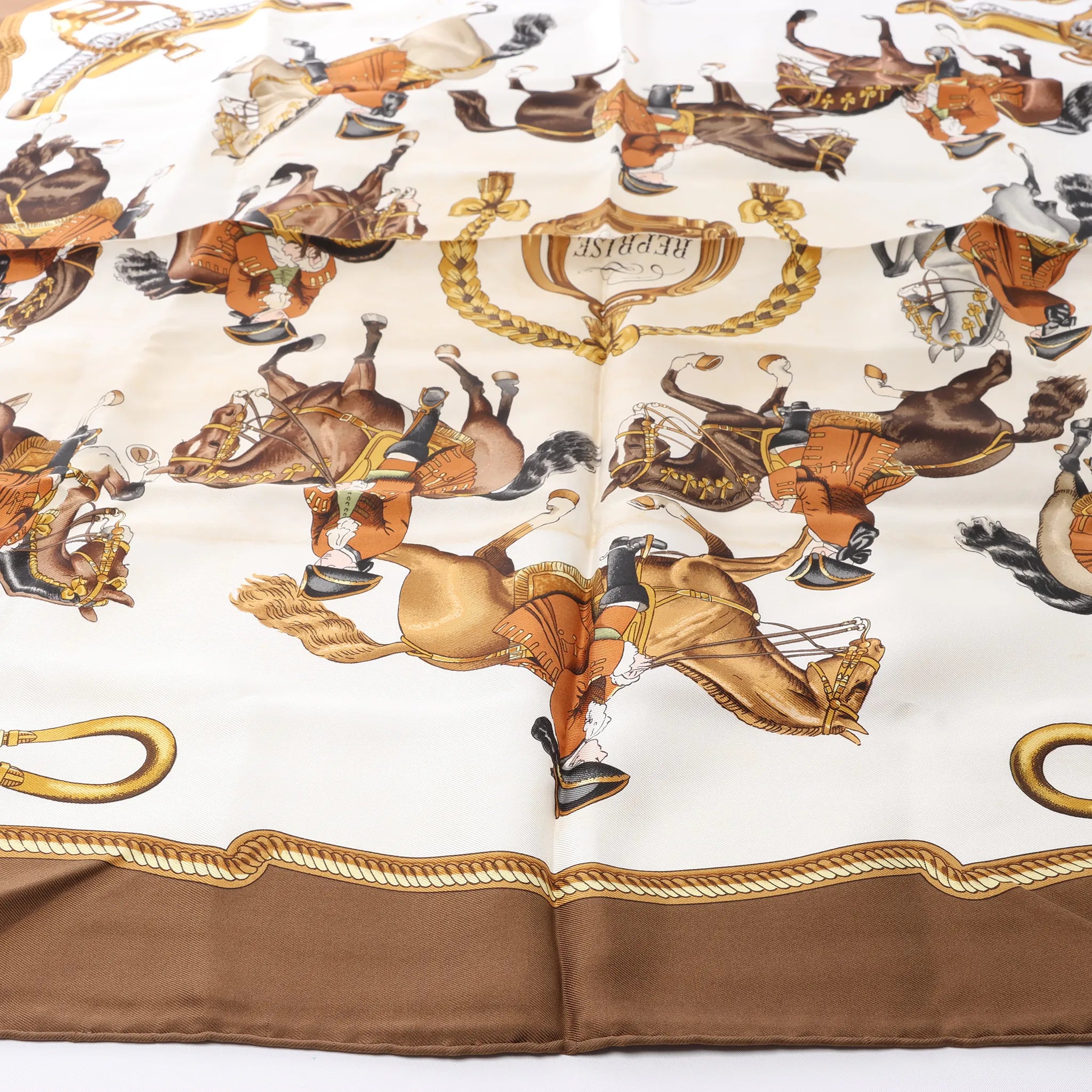 Hermès Carré 90 "REPRISE" Silk handkerchief in Brown