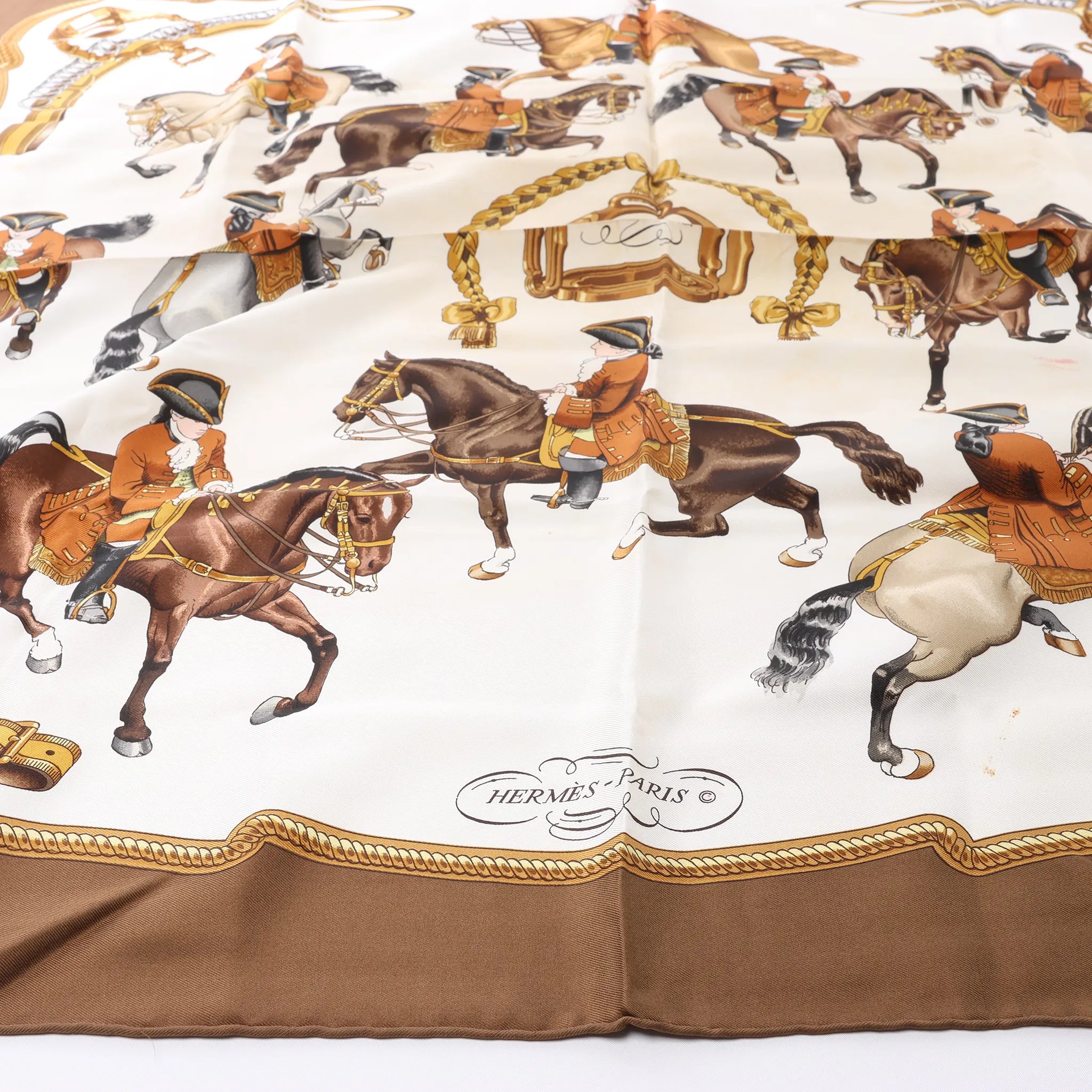 Hermès Carré 90 "REPRISE" Silk handkerchief in Brown