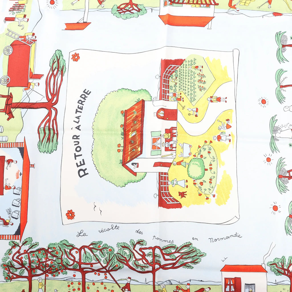 Hermès Carré 90 "RETOUR A LA TERRE" Silk handkerchief in Light Blue