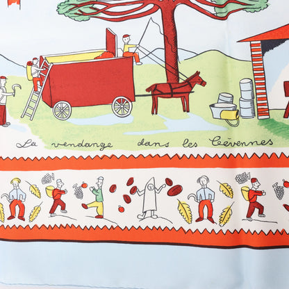 Hermès Carré 90 „RETOUR A LA TERRE“ Seidentaschentuch in Hellblau