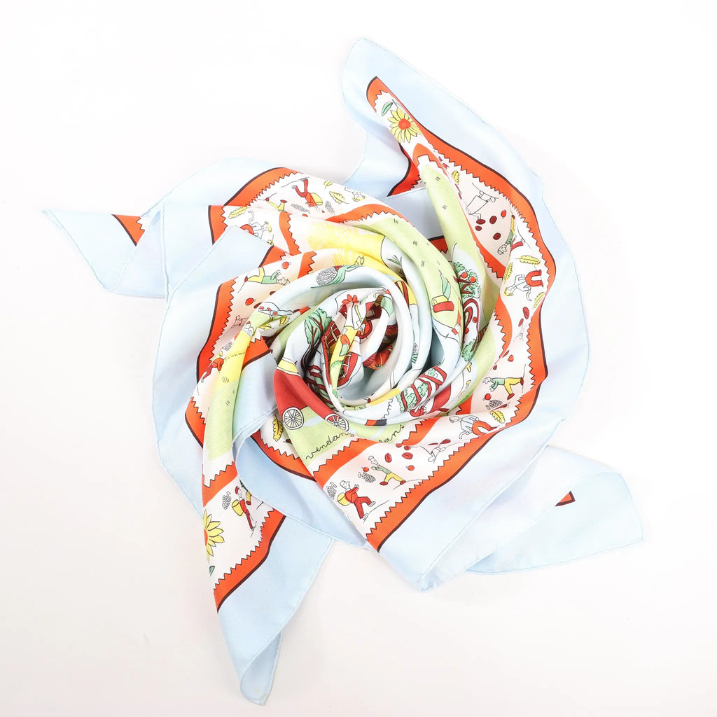 Hermès Carré 90 "RETOUR A LA TERRE" Silk handkerchief in Light Blue