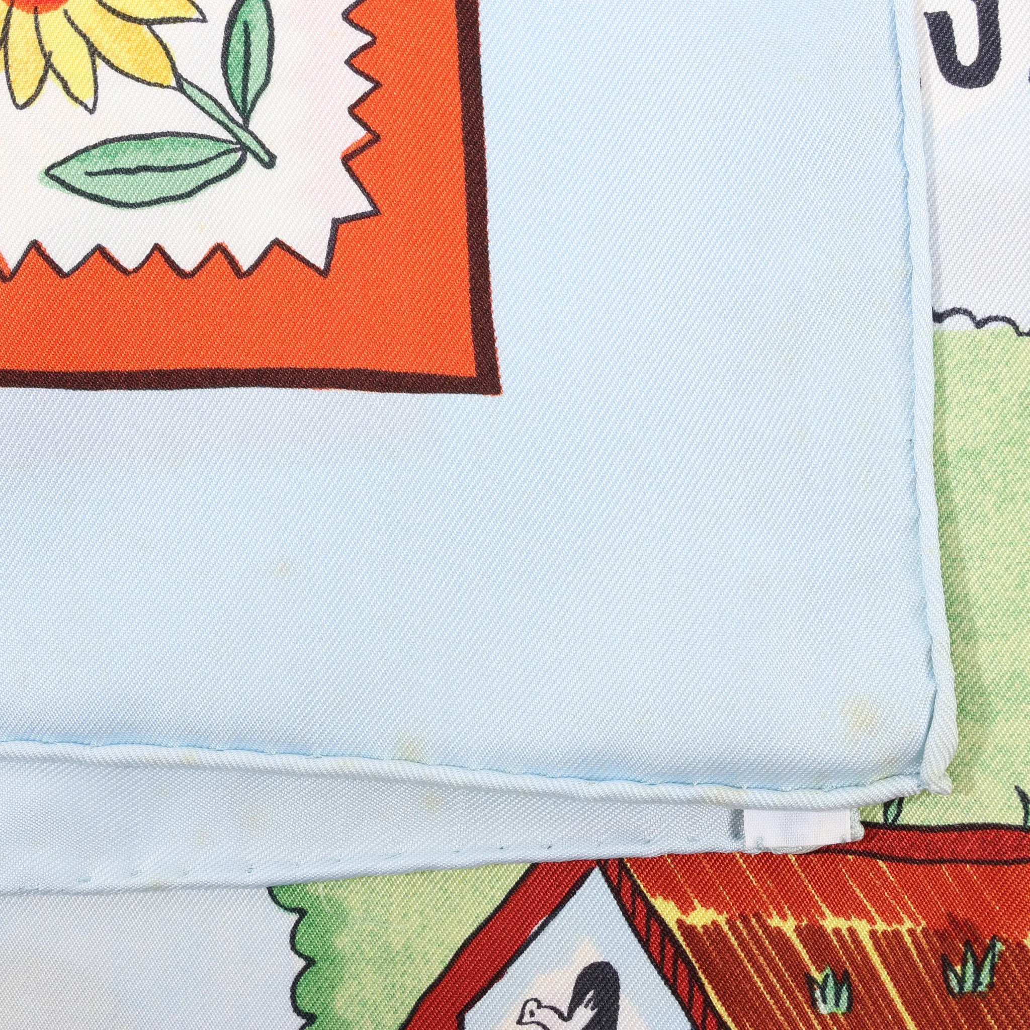 Hermès Carré 90 "RETOUR A LA TERRE" Silk handkerchief in Light Blue
