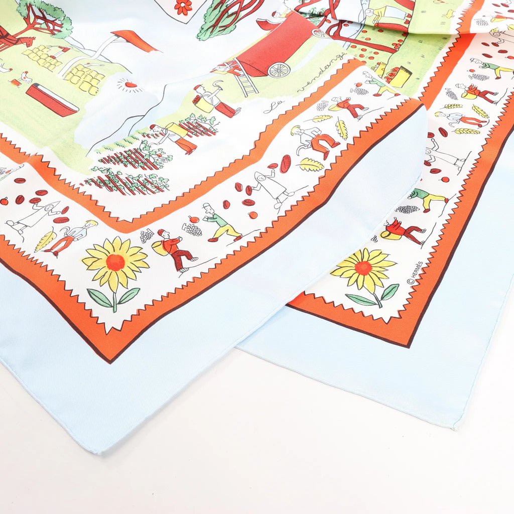 Hermès Carré 90 "RETOUR A LA TERRE" Silk handkerchief in Light Blue