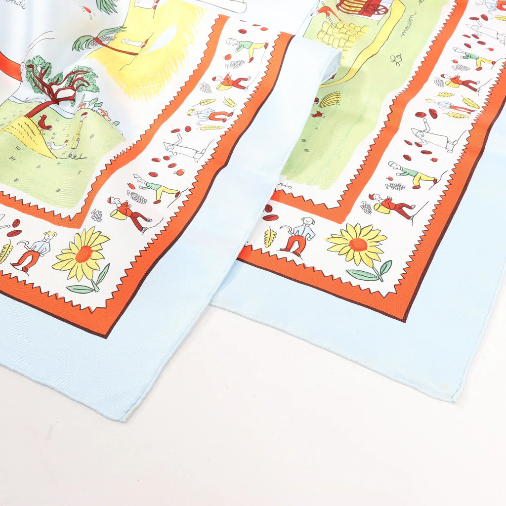 Hermès Carré 90 "RETOUR A LA TERRE" Silk handkerchief in Light Blue