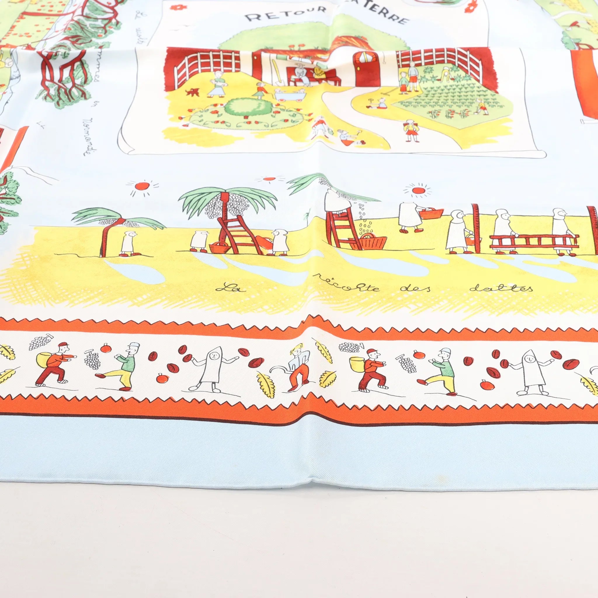 Hermès Carré 90 "RETOUR A LA TERRE" Silk handkerchief in Light Blue
