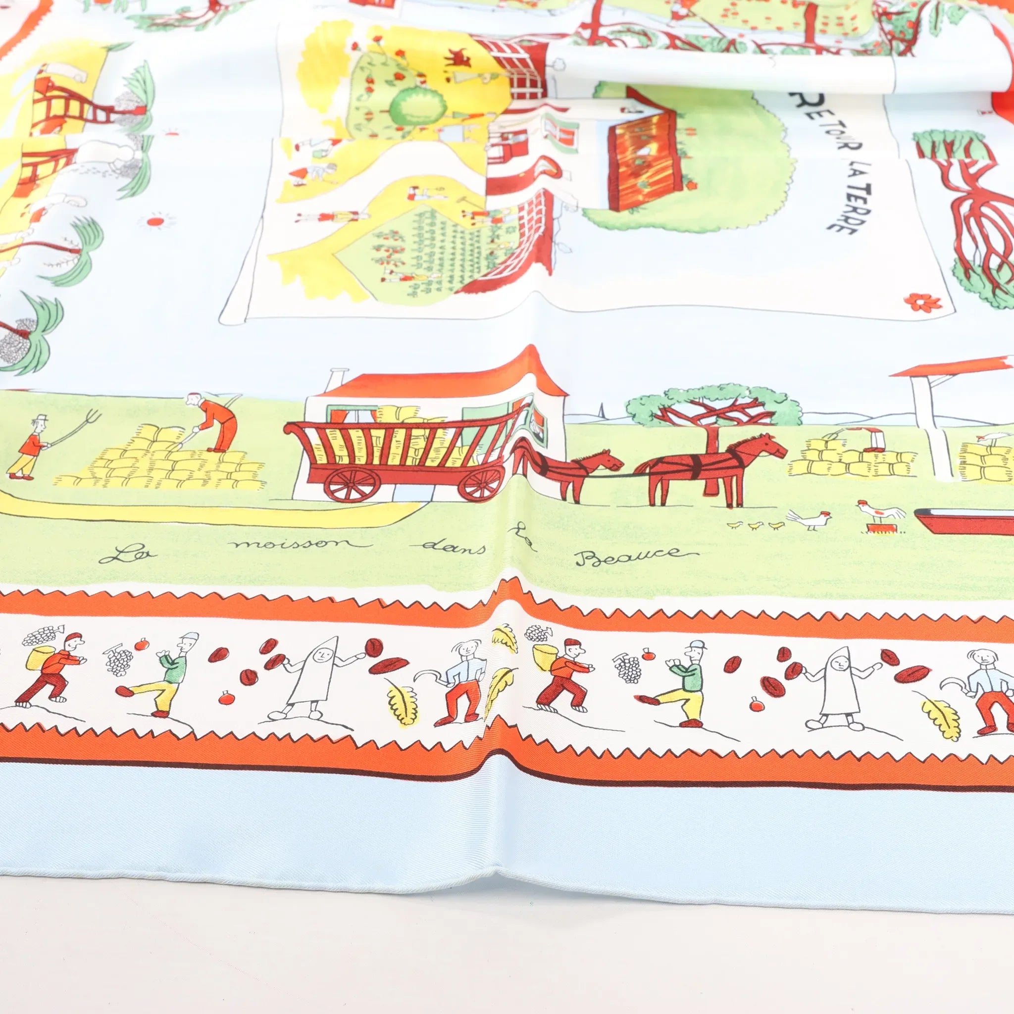 Hermès Carré 90 "RETOUR A LA TERRE" Silk handkerchief in Light Blue