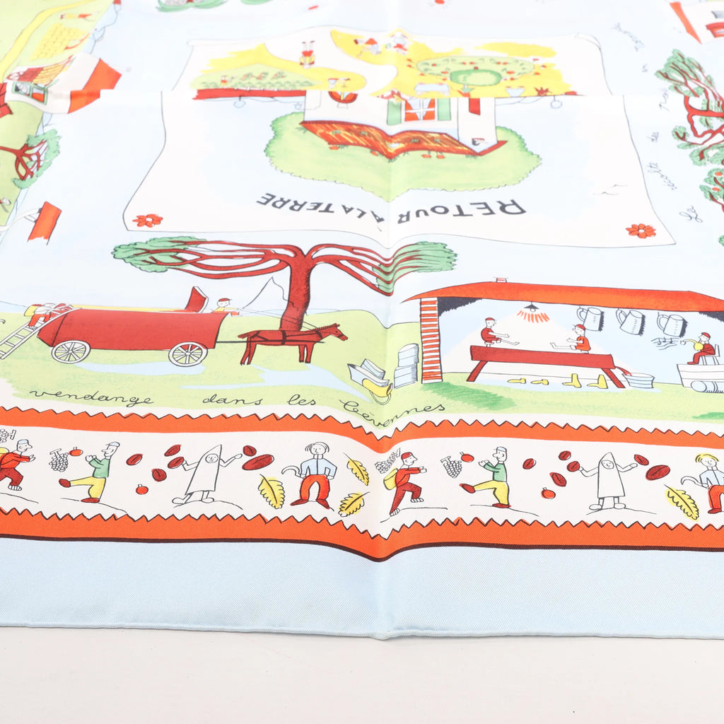 Hermès Carré 90 "RETOUR A LA TERRE" Silk handkerchief in Light Blue