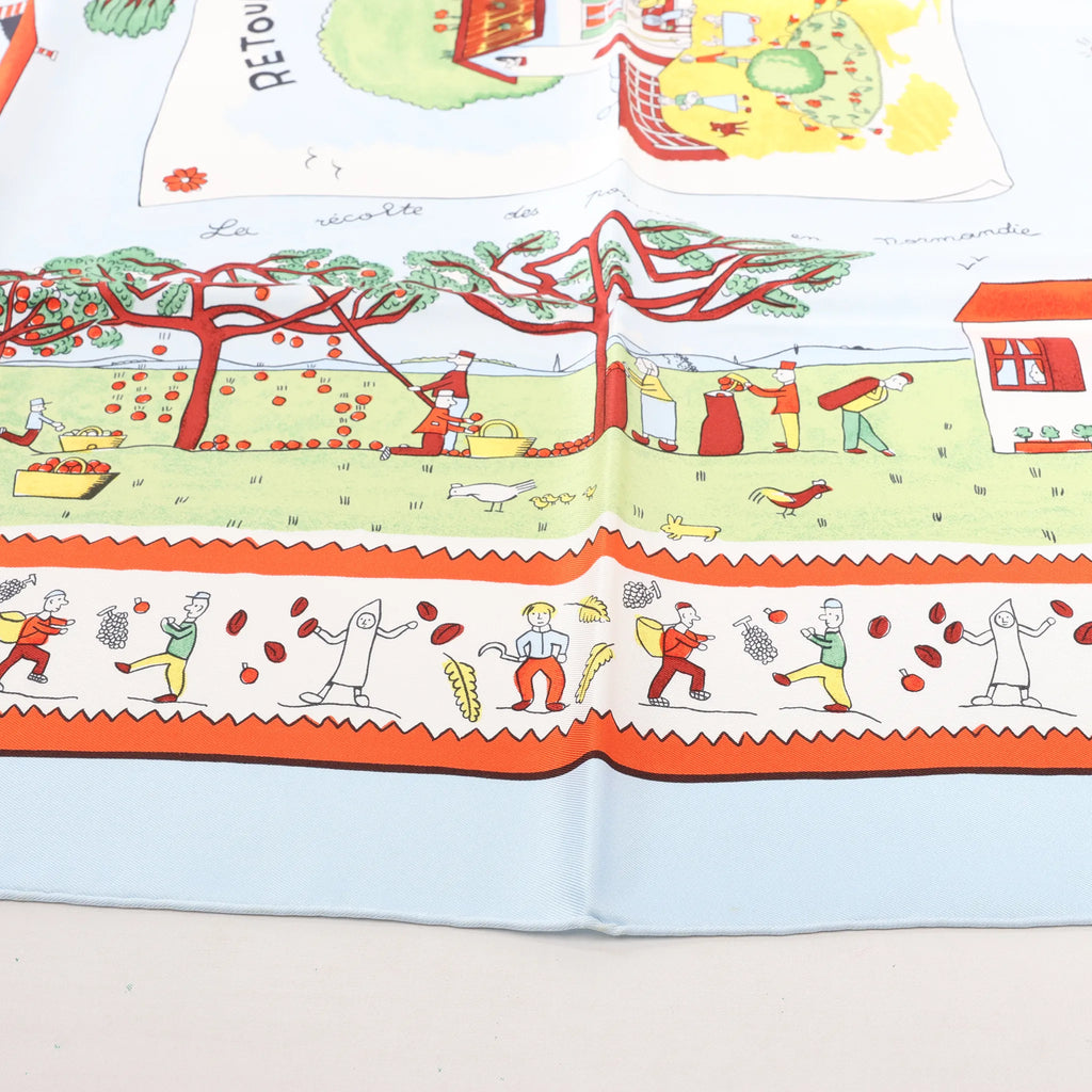 Hermès Carré 90 "RETOUR A LA TERRE" Silk handkerchief in Light Blue