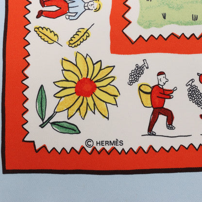 Hermès Carré 90 „RETOUR A LA TERRE“ Seidentaschentuch in Hellblau