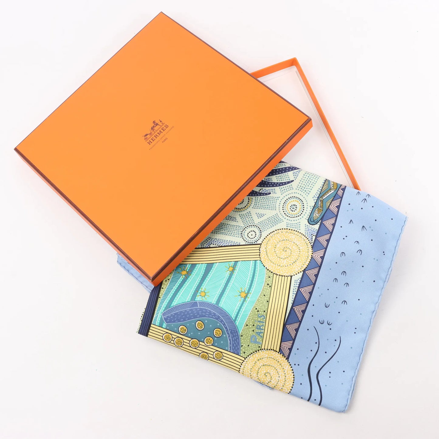 Hermès Carré 90 "REVE D’AUSTRALIE" Silk handkerchief in Blue