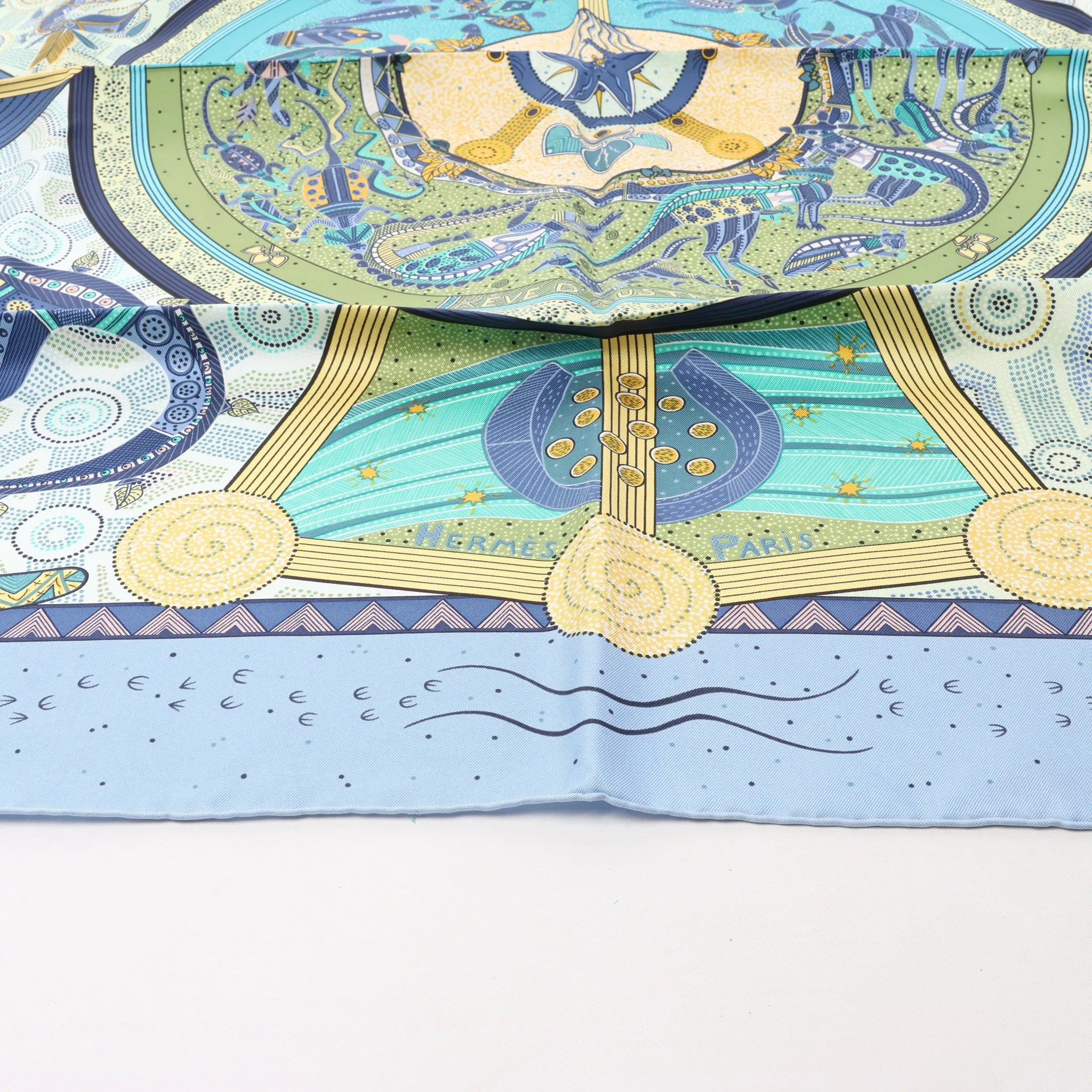 Hermès Carré 90 "REVE D’AUSTRALIE" Silk handkerchief in Blue