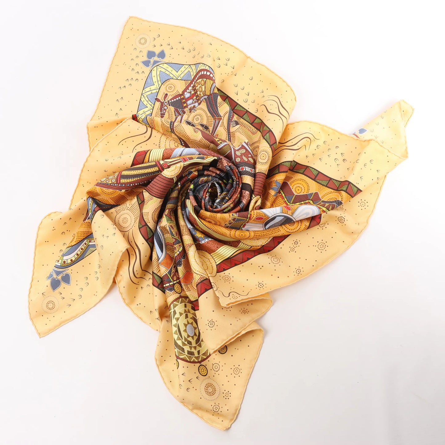 Hermès Carré 90 "REVE D’AUSTRALIE" Silk handkerchief in Beige