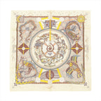 Hermès Carré 90 beige silk scarf with intricate illustrated Australian motifs in earthy tones, yellow accents, and a central circular medallion design.
