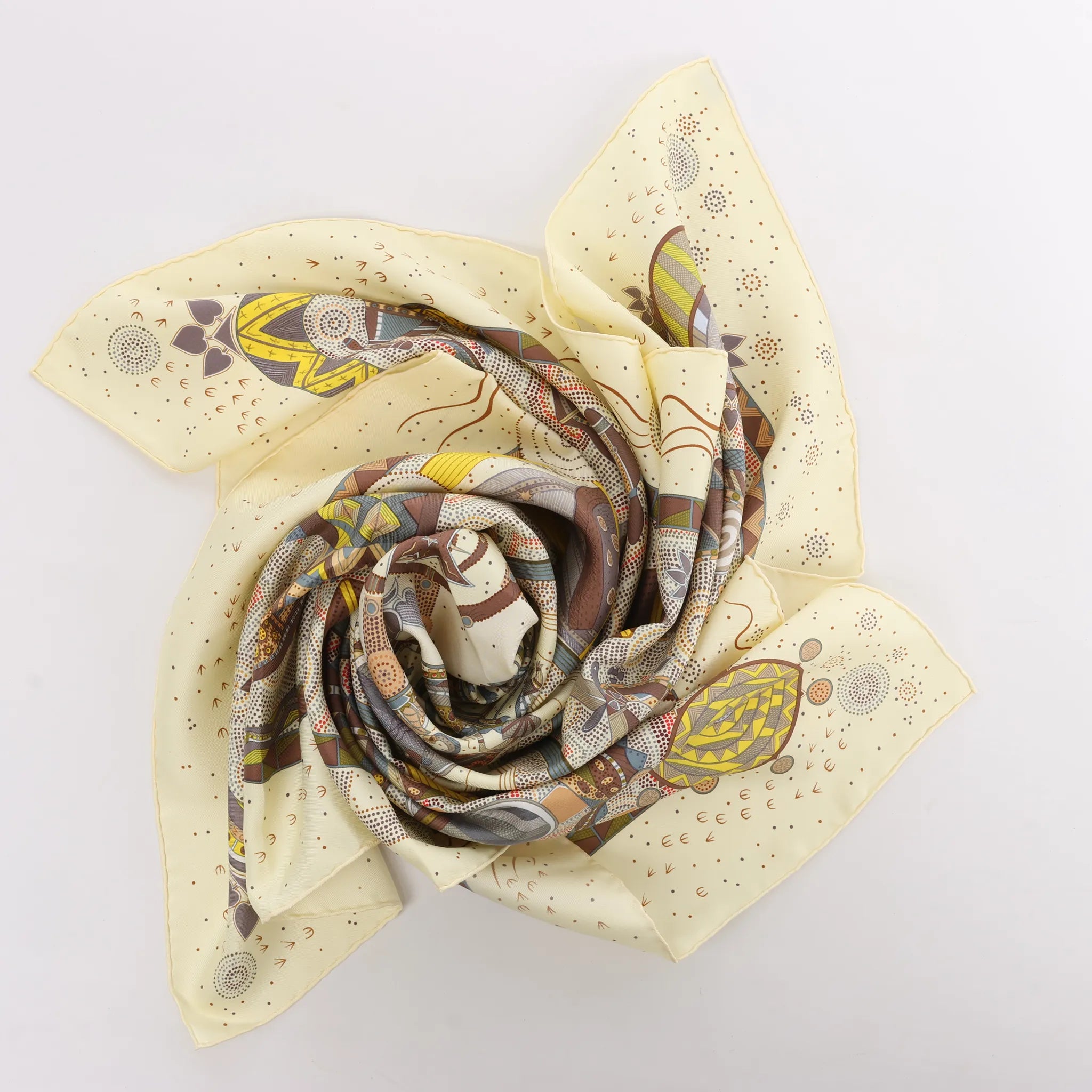 Hermès Carré 90 "REVE D’AUSTRALIE" Silk handkerchief in Beige