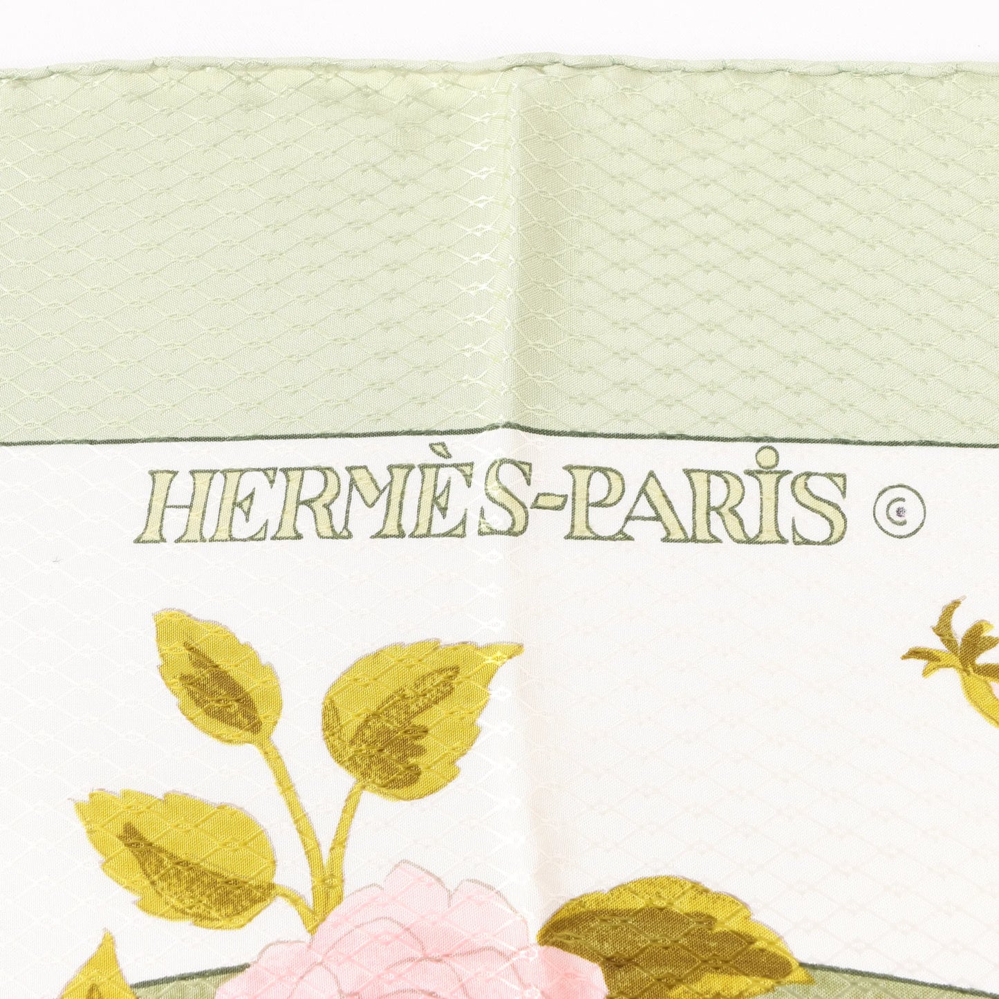 Hermès Carré 90 „ROMANTIQUE“ Seidentaschentuch in Grün